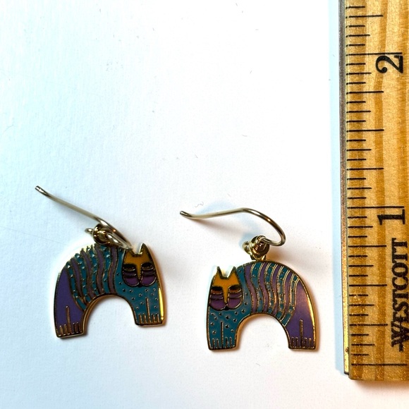 Vintage Laurel Burch Mr. Jio’s Cat Enamel Dangle Cat Earrings, Goldtone VTG Cats - Picture 9 of 16